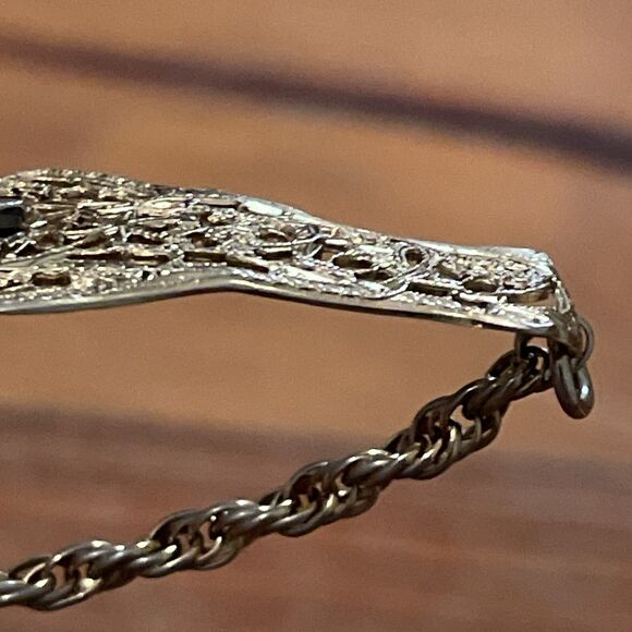 Vintage 12K Gold Filled Filigree Bar Rope Chain Bracelet with Center Diamond - Picture 8 of 13